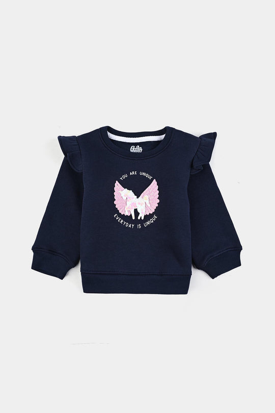 Infant Girls Fleece 2 Piece Suit-NAVY
