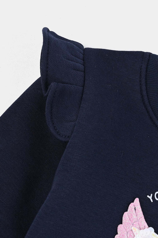 Infant Girls Fleece 2 Piece Suit-NAVY