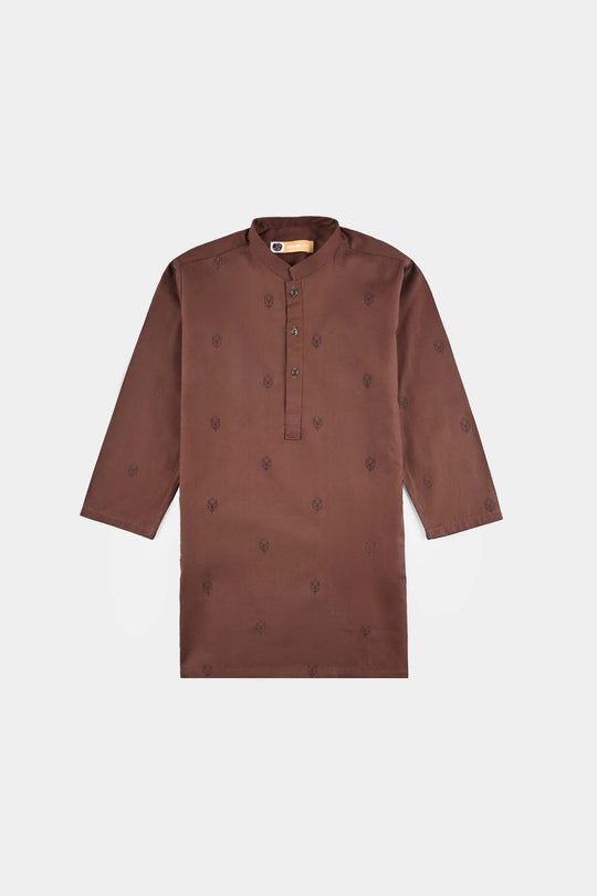 Boys Cotton Poplin Printed Kurta (Fudge Sickle)-BROWN