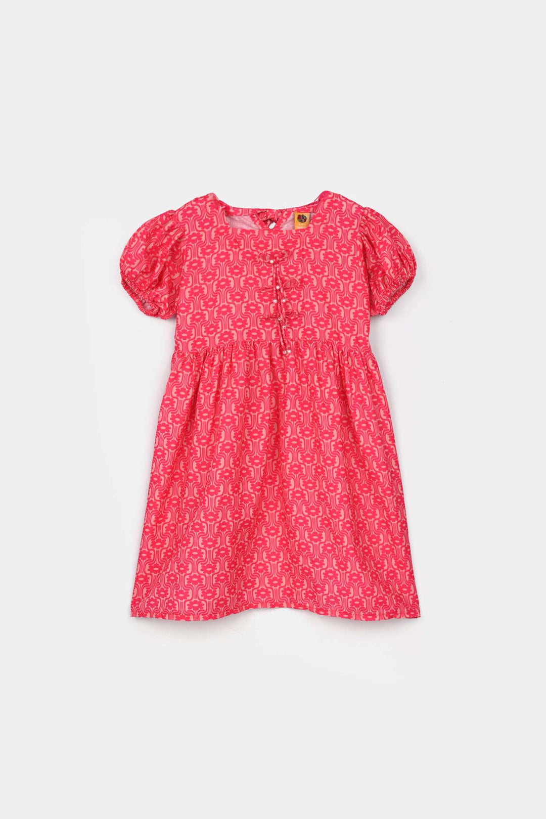 Girls Poly Lawn Printed Frock Blossom-Pink