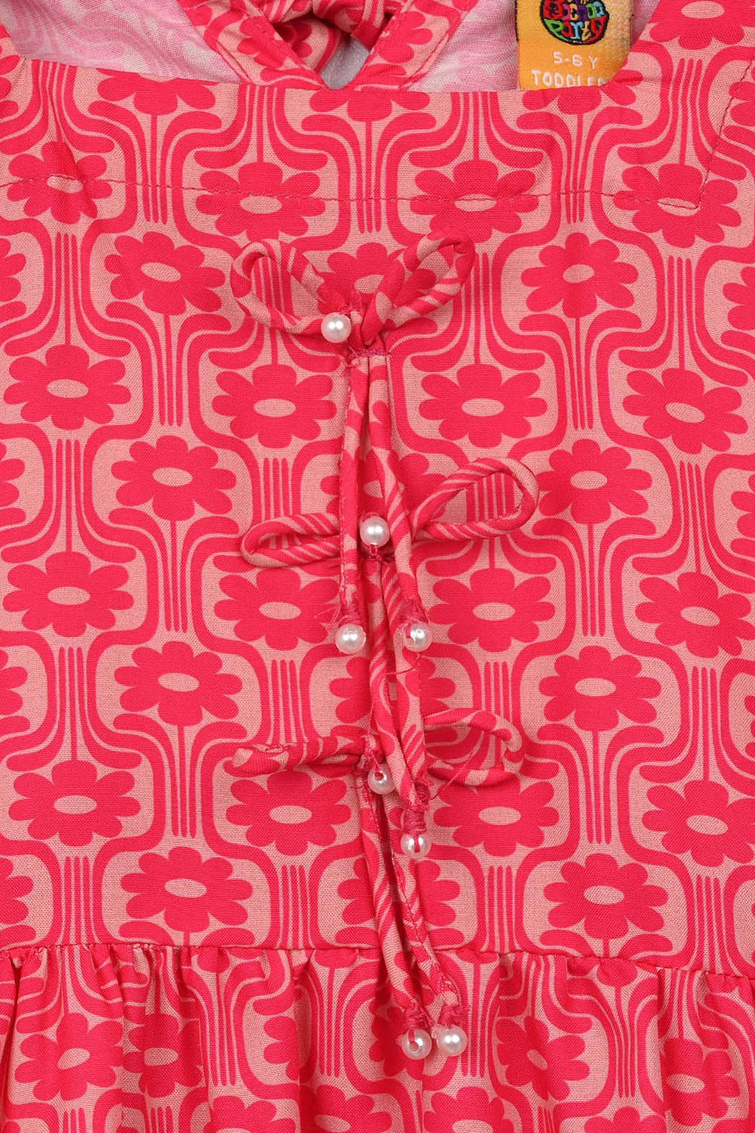 Girls Poly Lawn Printed Frock Blossom-Pink