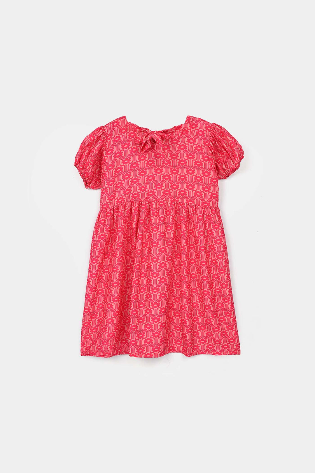 Girls Poly Lawn Printed Frock Blossom-Pink