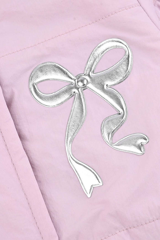 Girls Quilted Hooded Jacket F/S Bow - PURPLE