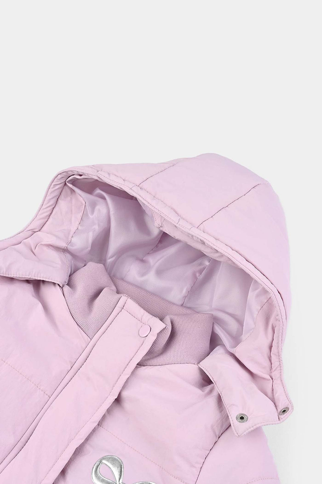 Girls Quilted Hooded Jacket F/S Bow - PURPLE