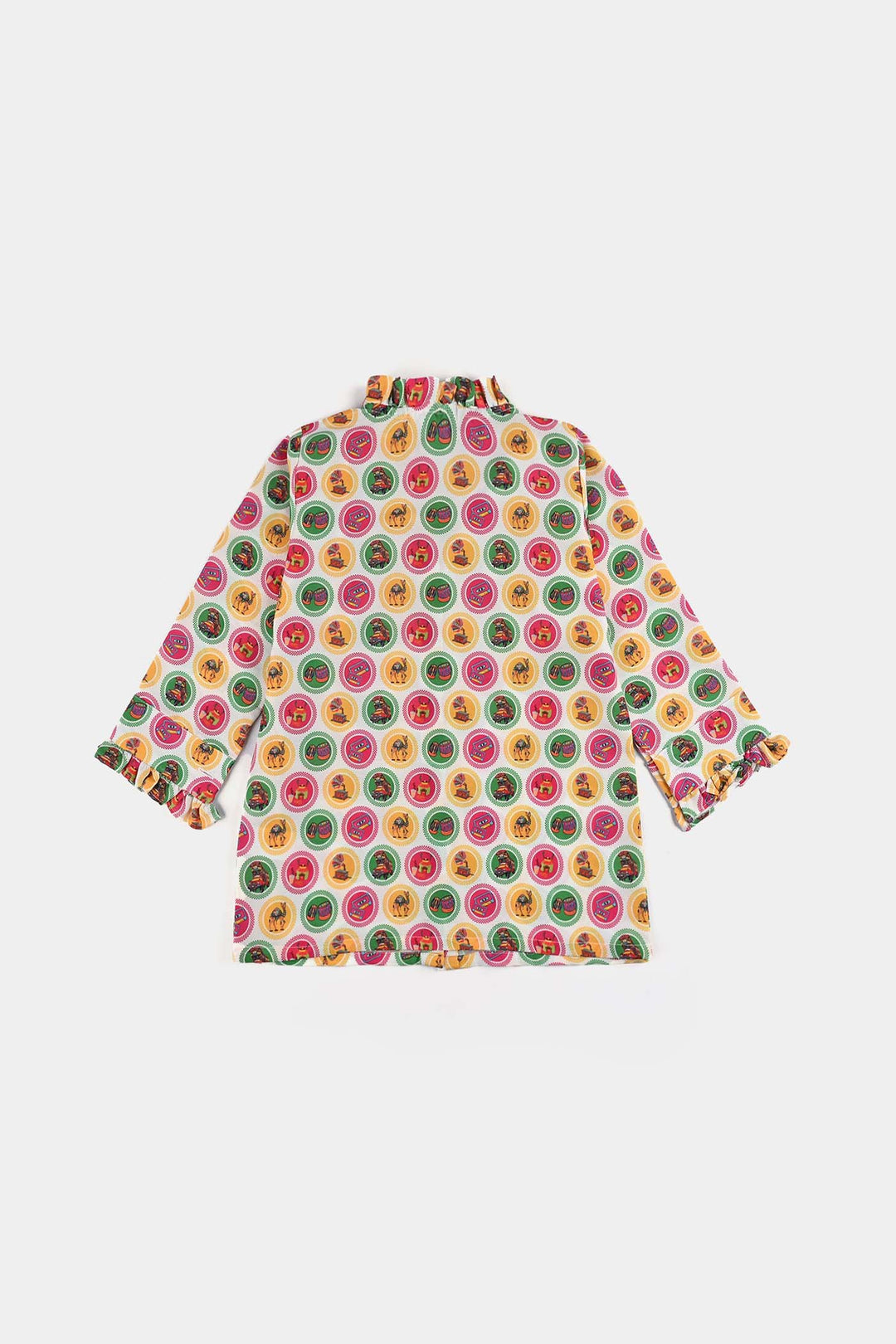 Girls Poly Net Casual Top Chai Biscuit -Multi