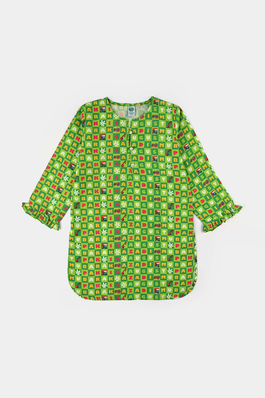 Girls Poly Net Printed 2Pcs Suit 14 August Ind-L.Green