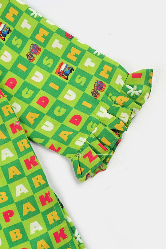 Girls Poly Net Printed 2Pcs Suit 14 August Ind-L.Green