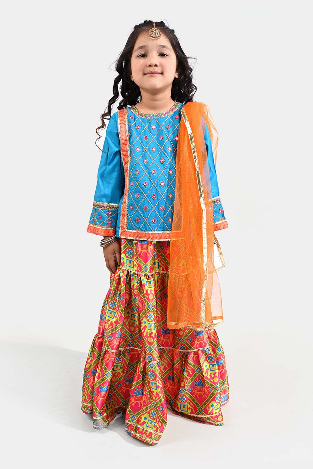 Girls Raw Silk 3Pcs Khayyal-Teal blue