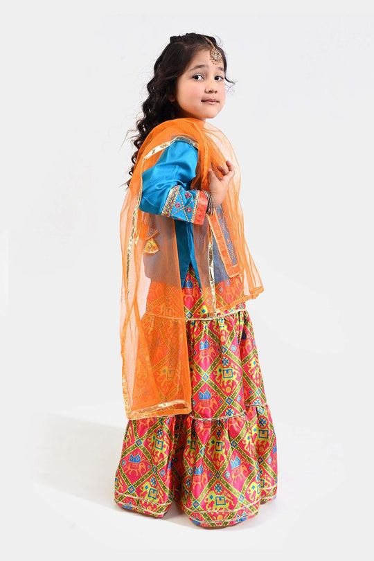 Girls Raw Silk 3Pcs Khayyal-Teal blue