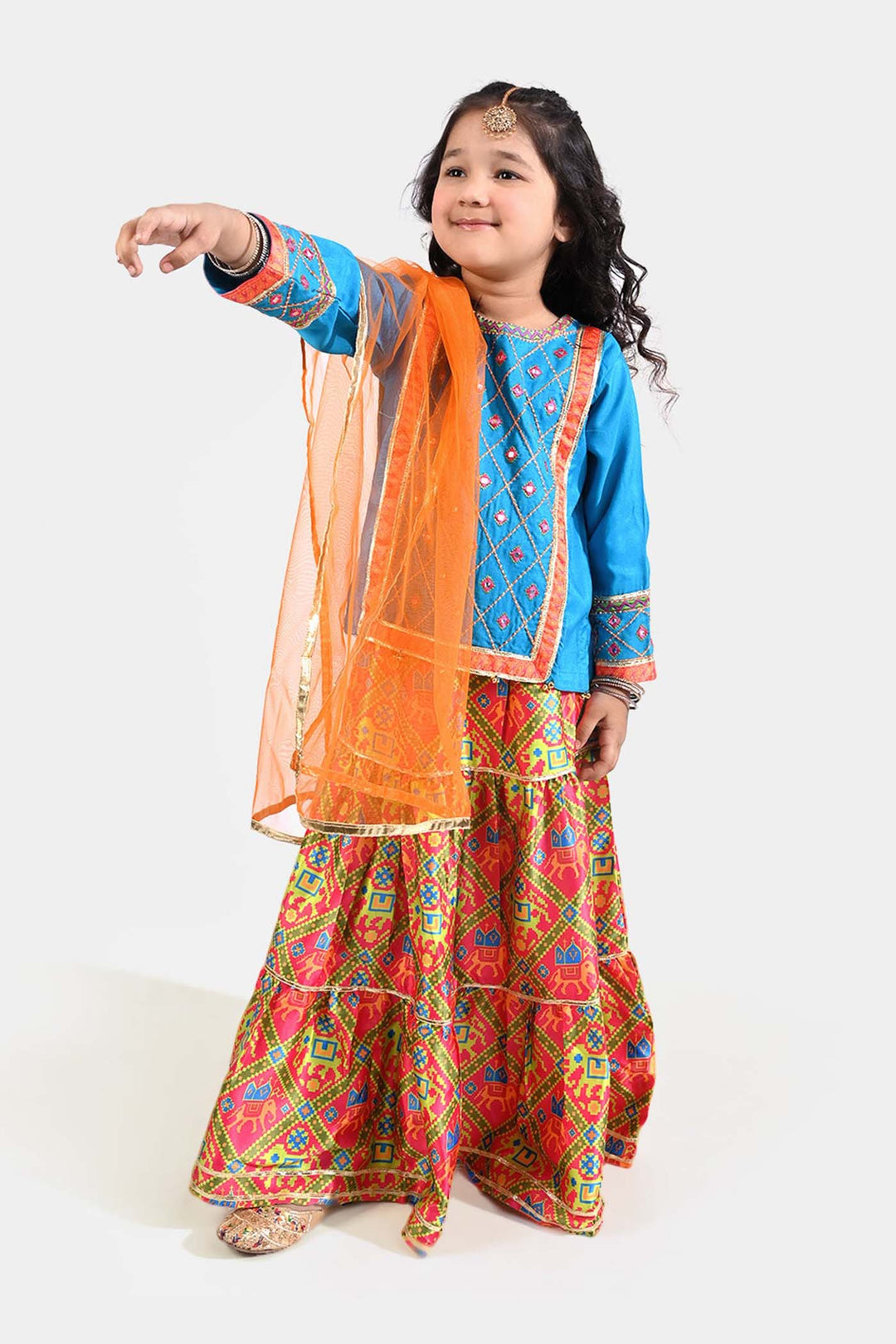 Girls Raw Silk 3Pcs Khayyal-Teal blue