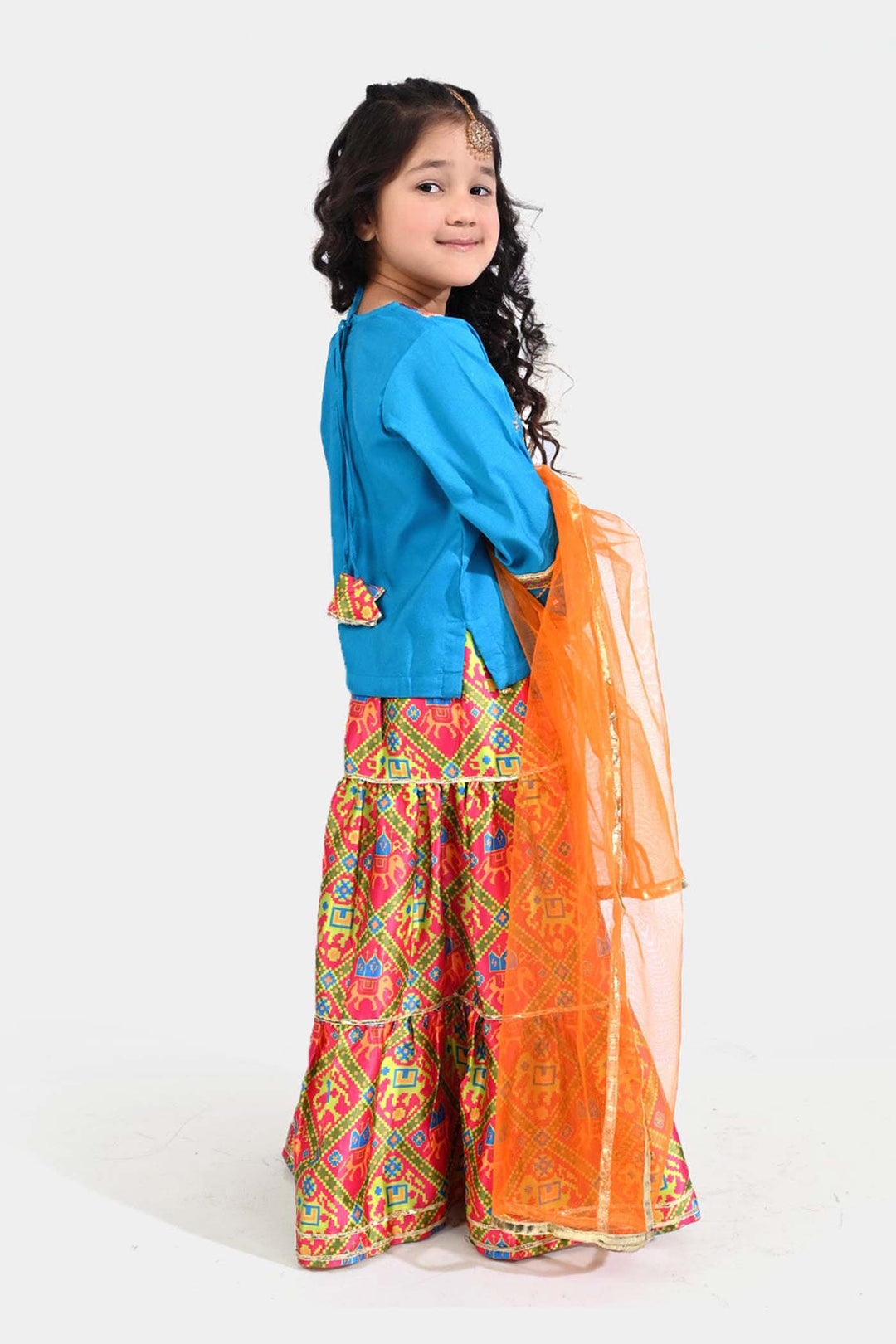 Girls Raw Silk 3Pcs Khayyal-Teal blue