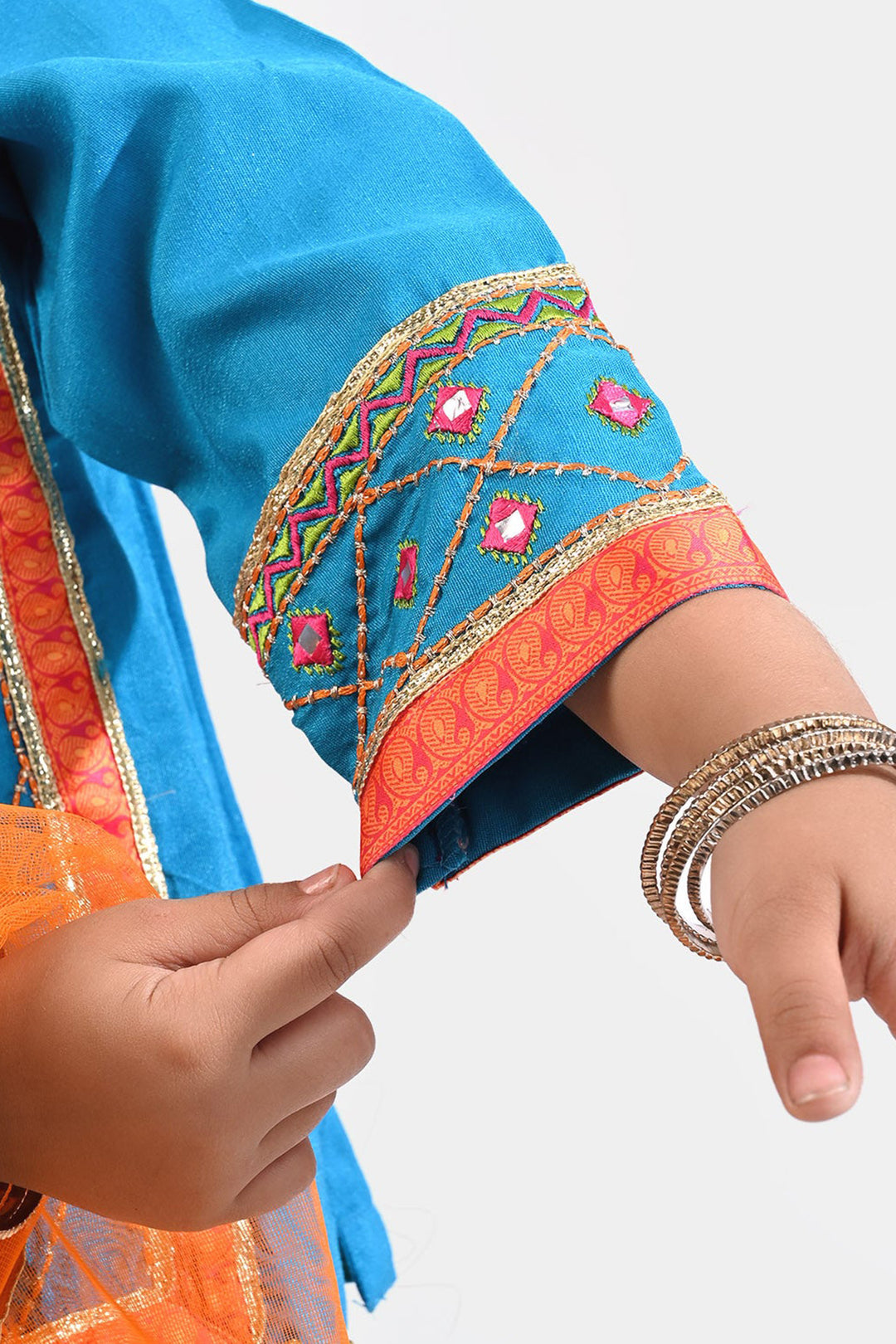 Girls Raw Silk 3Pcs Khayyal-Teal blue