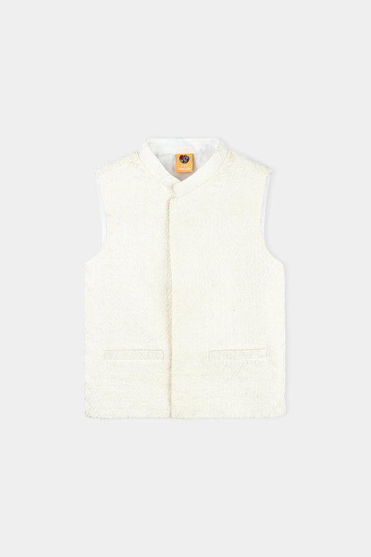 Boys Poly Viscose Waistcoat (Monotone)-Off White