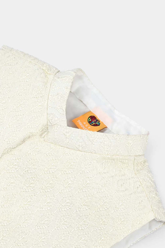 Boys Poly Viscose Waistcoat (Monotone)-Off White