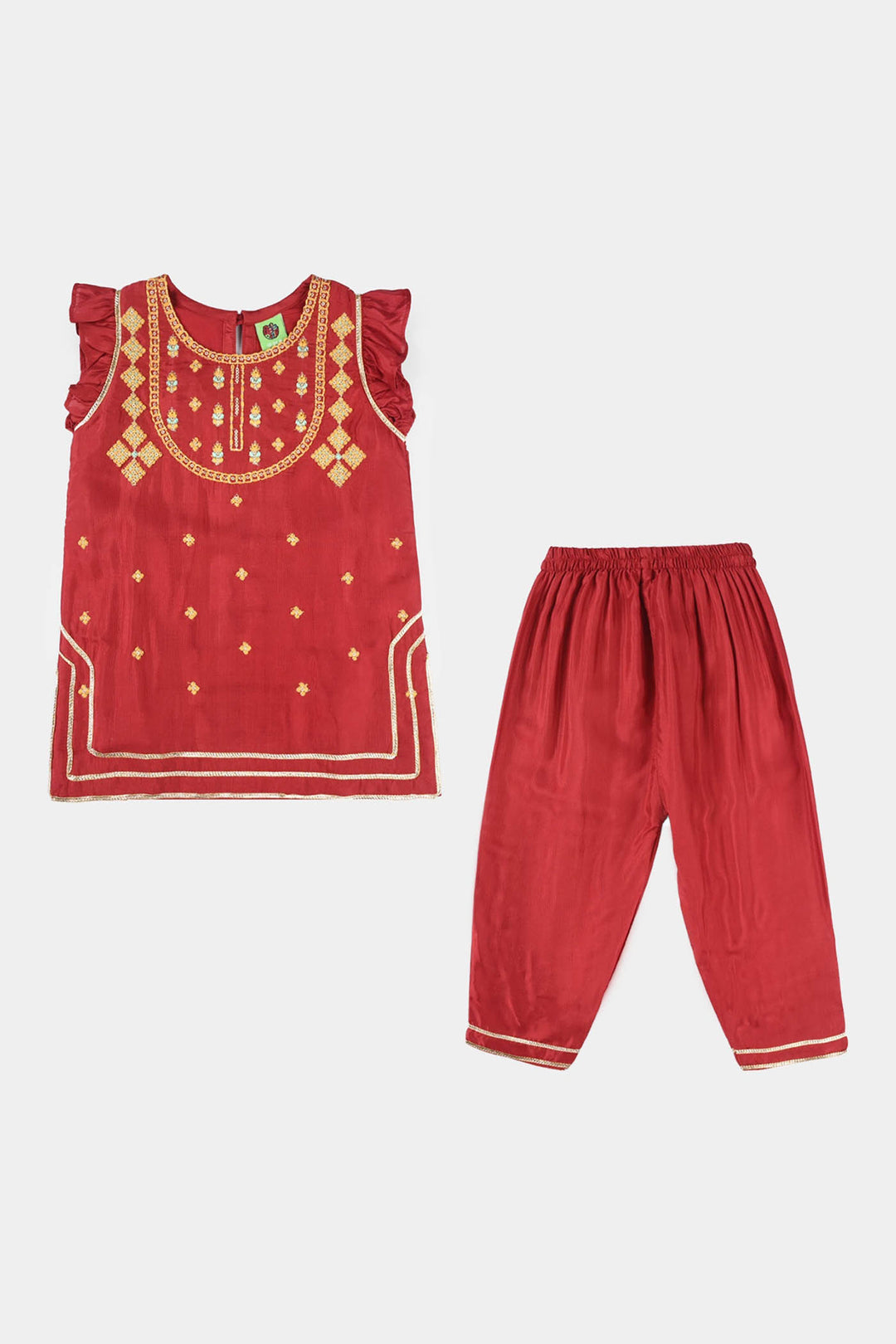 Infant Girls Raw Silk 2-Piece Zara Set - Red