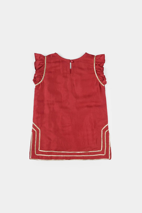 Infant Girls Raw Silk 2-Piece Zara Set - Red
