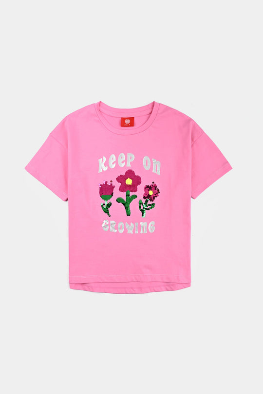 Girls Lycra Jersey T Shirt Growing - Pink