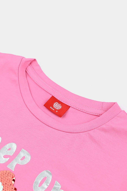 Girls Lycra Jersey T Shirt Growing - Pink
