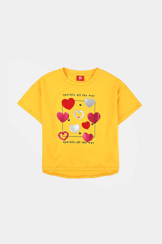 Girls Lycra Jersey T Shirt Sparkle -Yellow