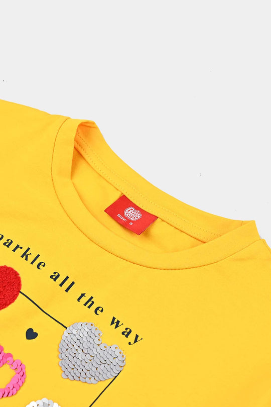 Girls Lycra Jersey T Shirt Sparkle -Yellow
