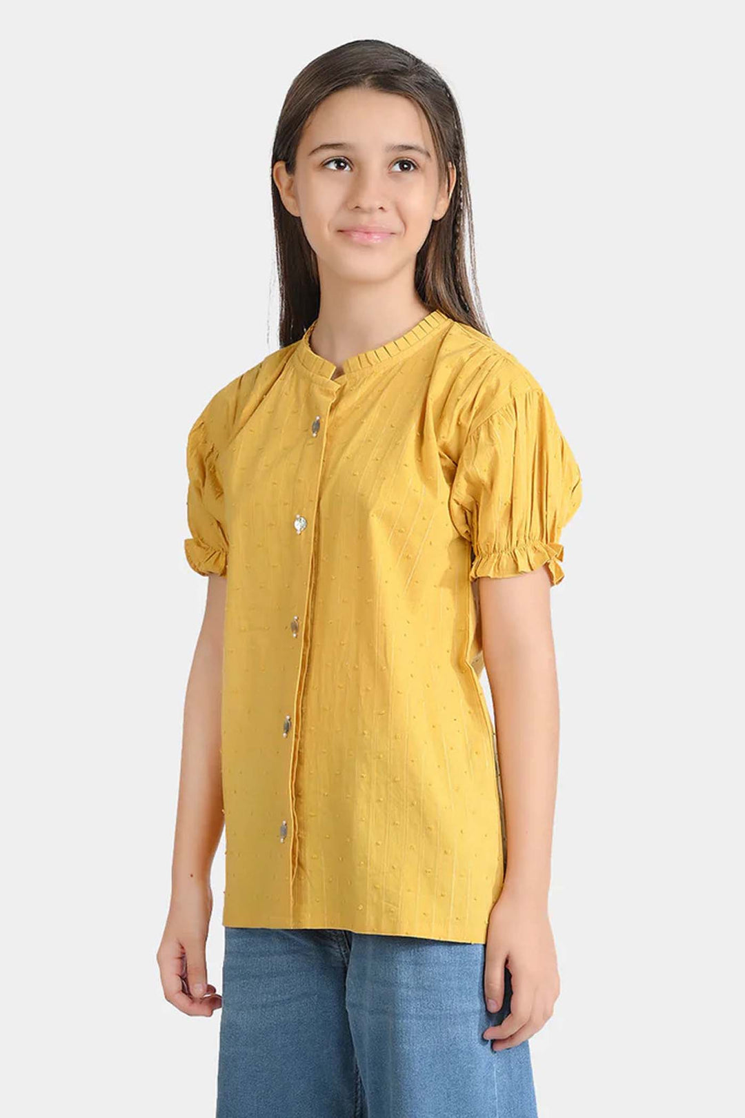 Girls Poly Cotton Casual Top Sea Shell-Mustard