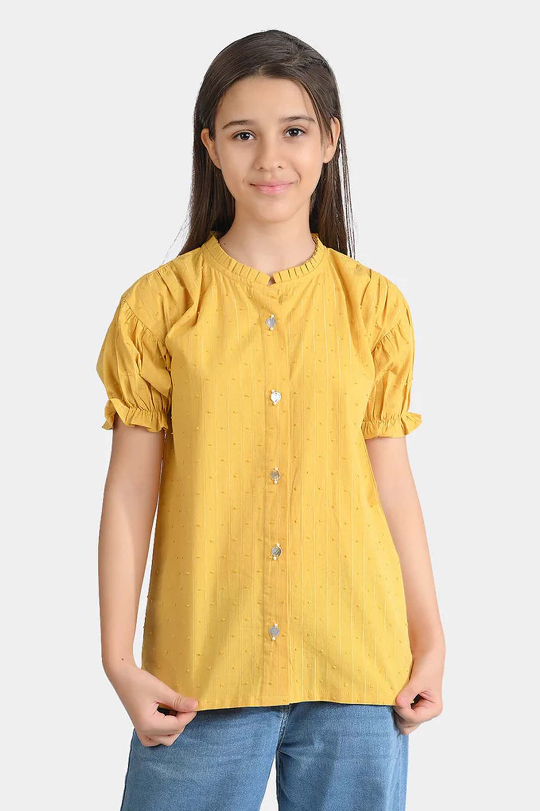 Girls Poly Cotton Casual Top Sea Shell-Mustard