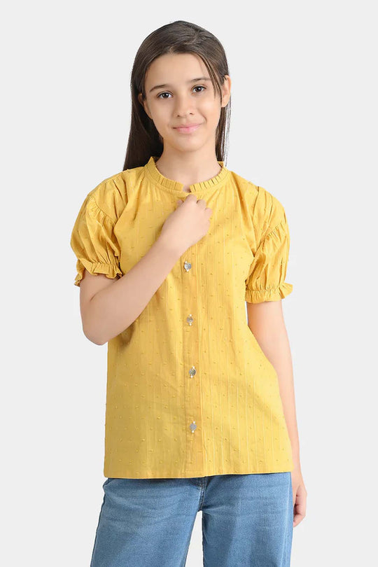 Girls Poly Cotton Casual Top Sea Shell-Mustard