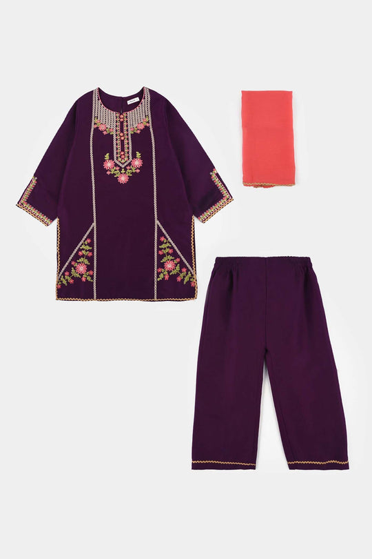 Teens Girls Poly Cambric 3-Piece Set (Rang Saaz) - Purple