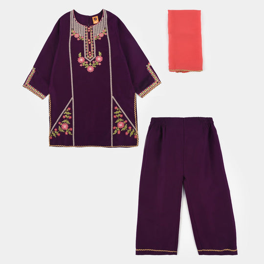 Girls Poly Cambric 3-Piece Set (Rang Saaz) - Purple