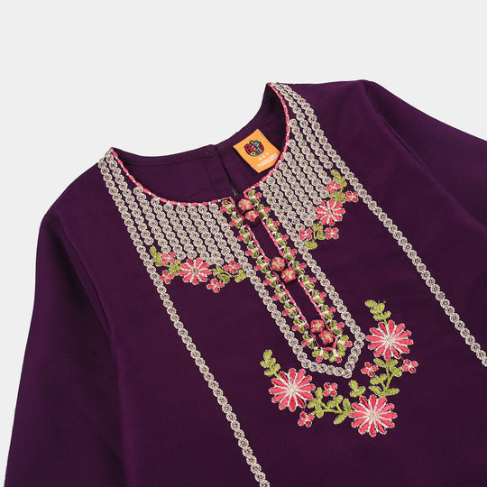 Girls Poly Cambric 3-Piece Set (Rang Saaz) - Purple