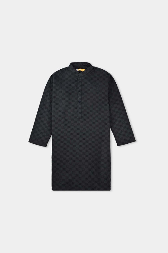 Boys Cotton Chicken Kurta-BLACK