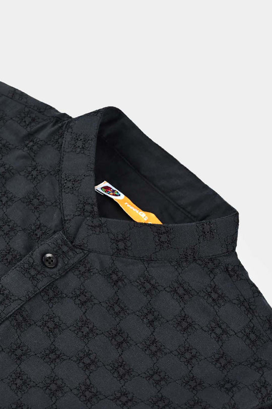 Boys Cotton Chicken Kurta-BLACK