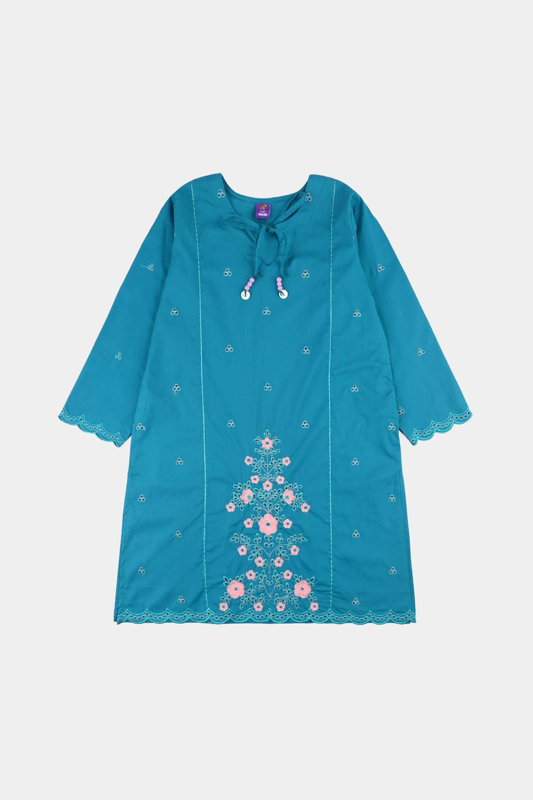 Girls Cotton Embroidery 2Pcs (Safa) - Turquoise