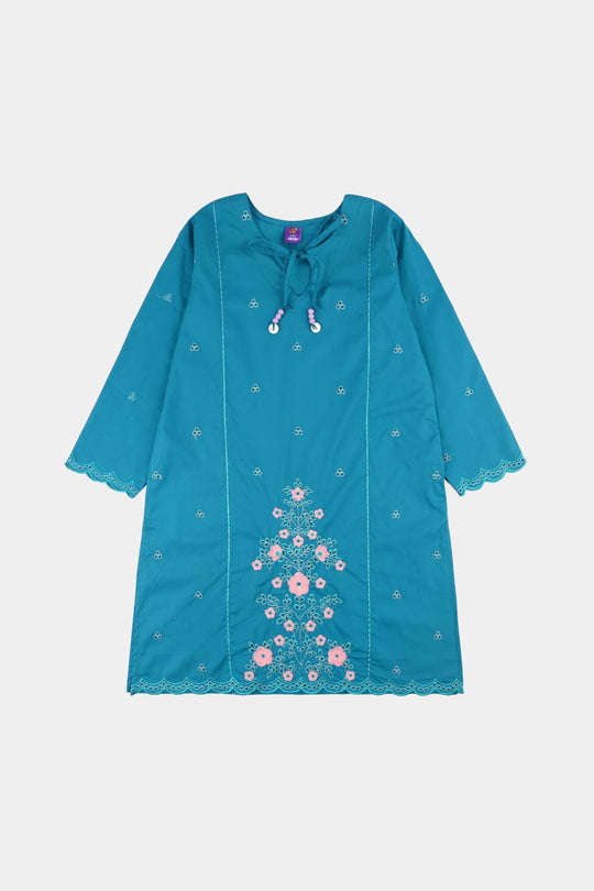 Girls Cotton Embroidery 2Pcs (Safa) - Turquoise