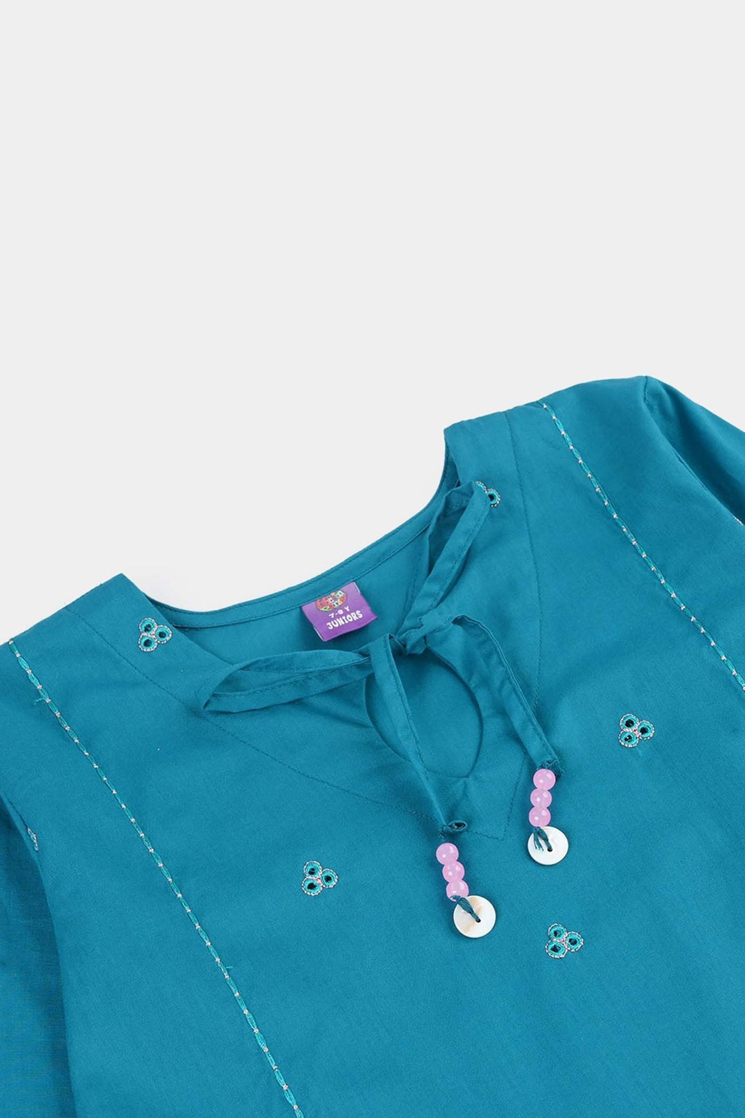 Girls Cotton Embroidery 2Pcs (Safa) - Turquoise