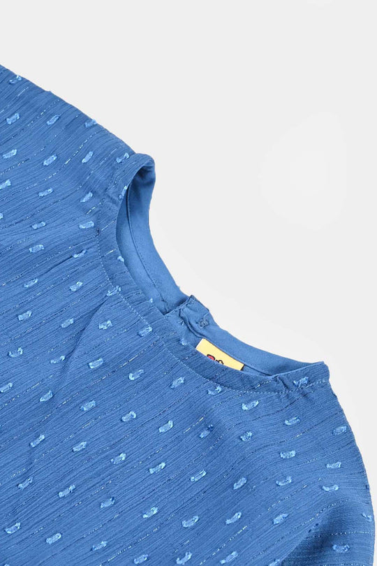 Girls Chiffon Casual Frock-Blue