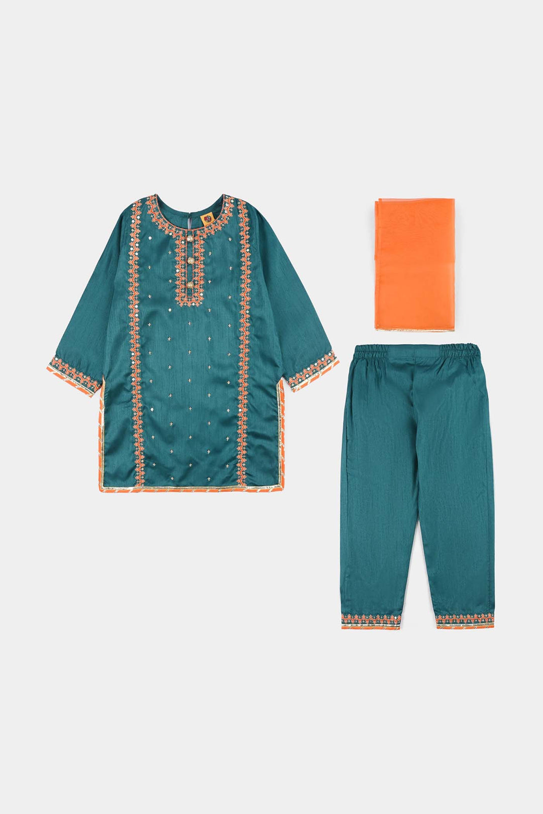 Girls Raw Silk 3Pcs (Naqsh) - Teal blue