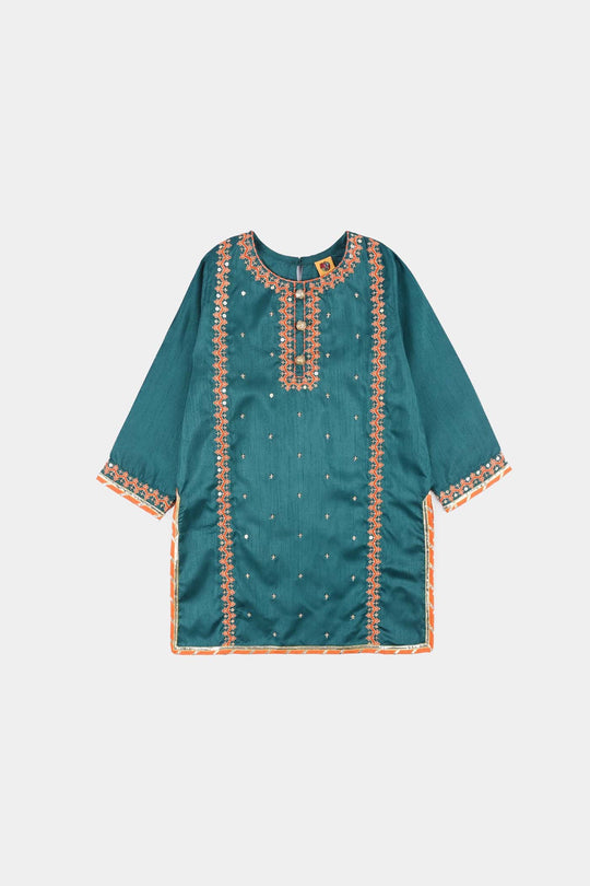 Girls Raw Silk 3Pcs (Naqsh) - Teal blue