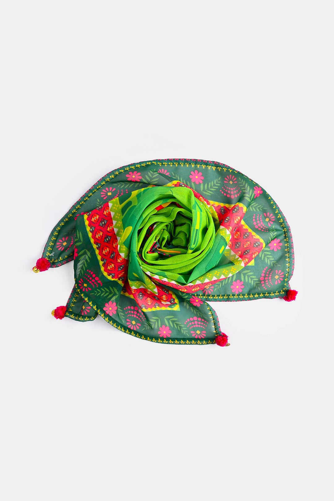 Teens Girls Chiffon Dupatta Independence Day-GREEN