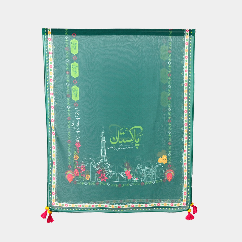 Teens Girls Chiffon Dupatta independence day-GREEN