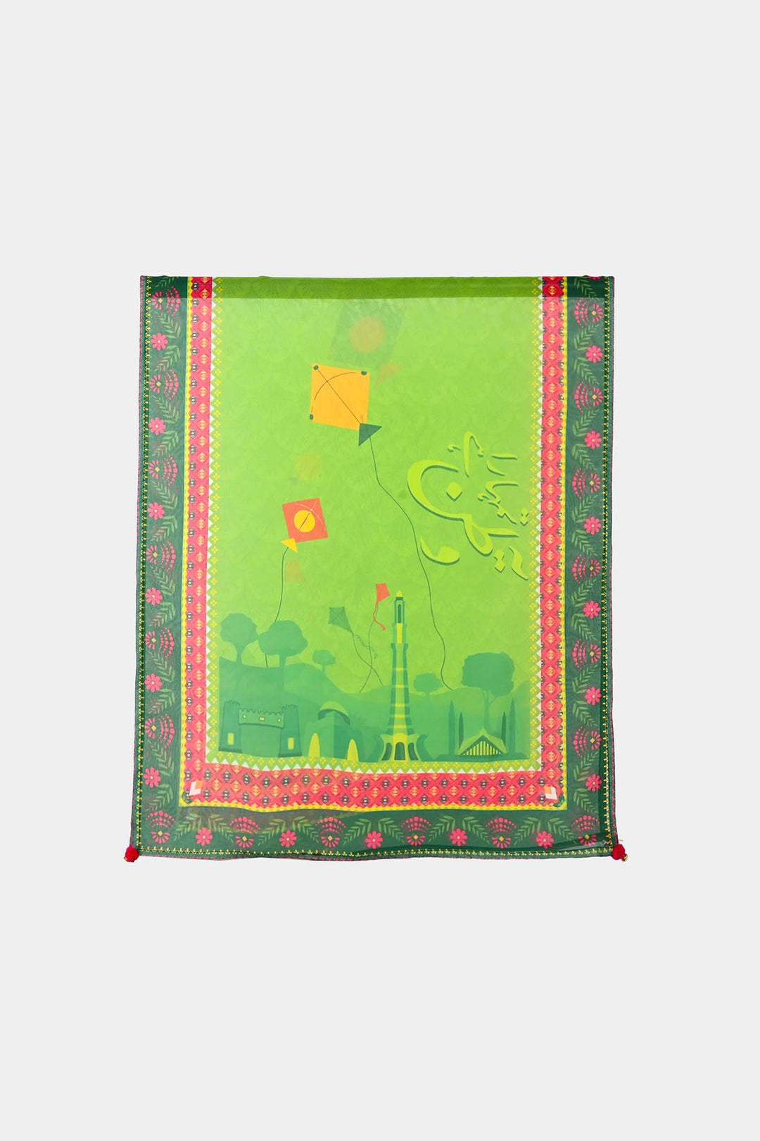 Teens Girls Chiffon Dupatta Independence Day-GREEN
