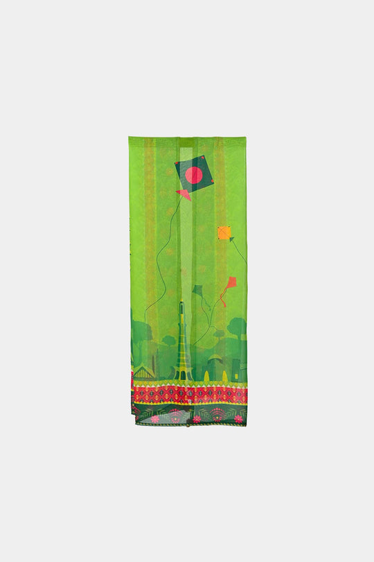 Teens Girls Chiffon Dupatta Independence Day-GREEN