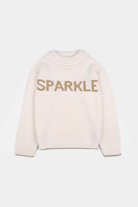 Girls Acrylic-Feather Lurex Sweater-Sparkle - OFF-White
