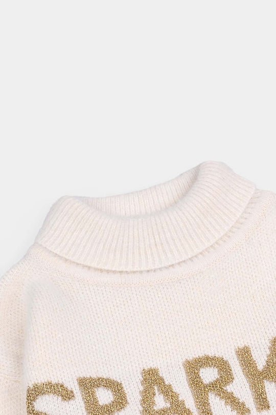 Girls Acrylic-Feather Lurex Sweater-Sparkle - OFF-White