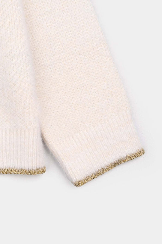 Girls Acrylic-Feather Lurex Sweater-Sparkle - OFF-White