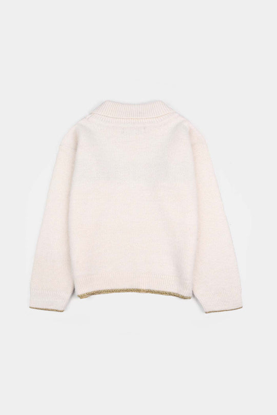 Girls Acrylic-Feather Lurex Sweater-Sparkle - OFF-White