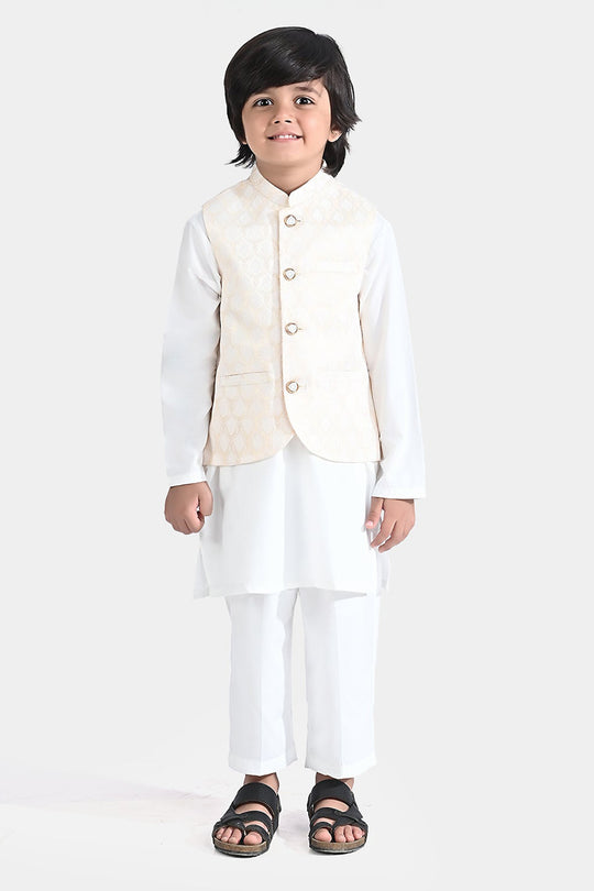 Boys Poly Viscose 3 Piece Suit (Contrast)-White