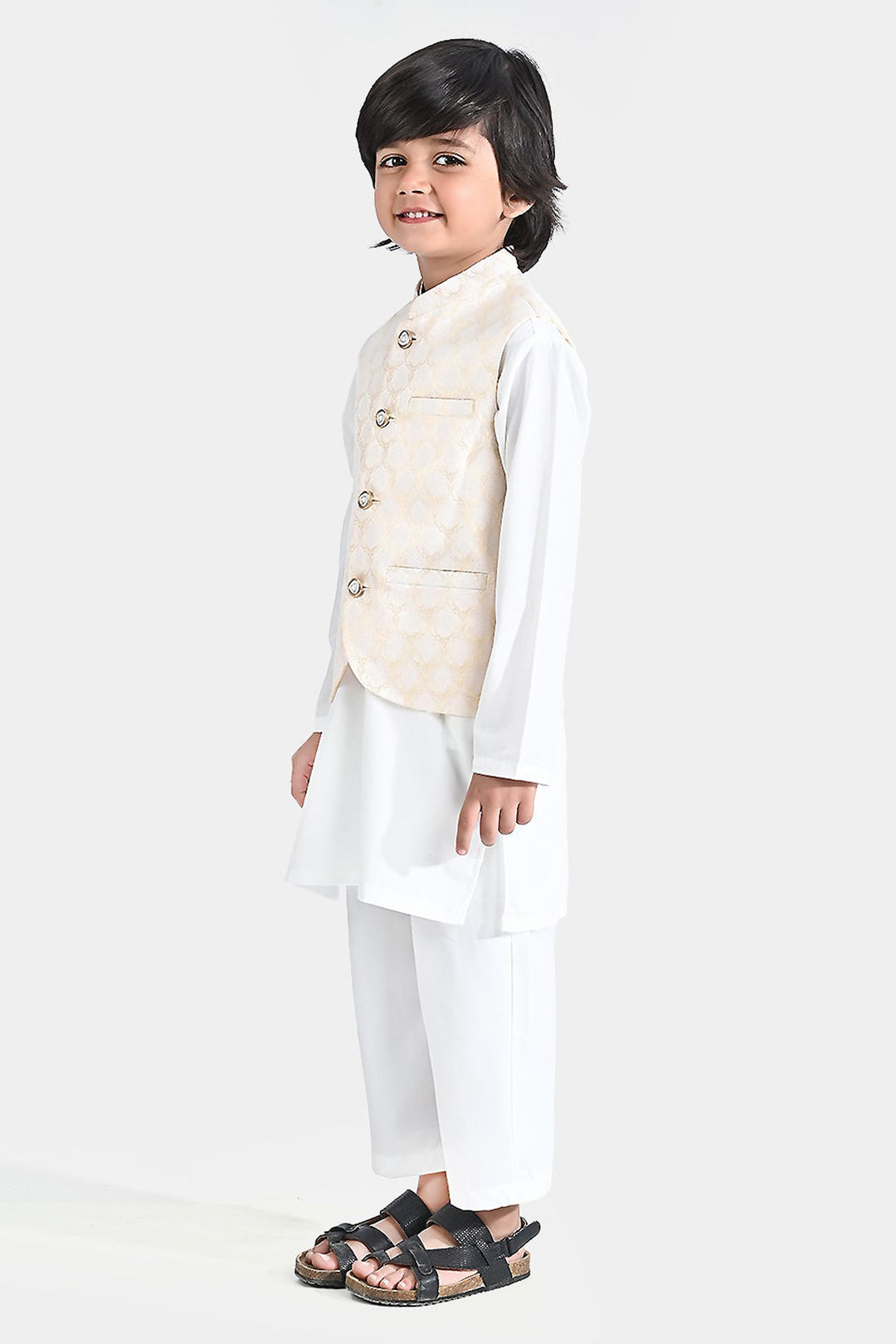 Boys Poly Viscose 3 Piece Suit (Contrast)-White