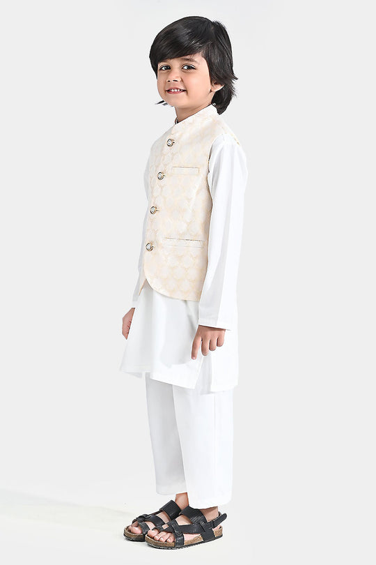 Boys Poly Viscose 3 Piece Suit (Contrast)-White