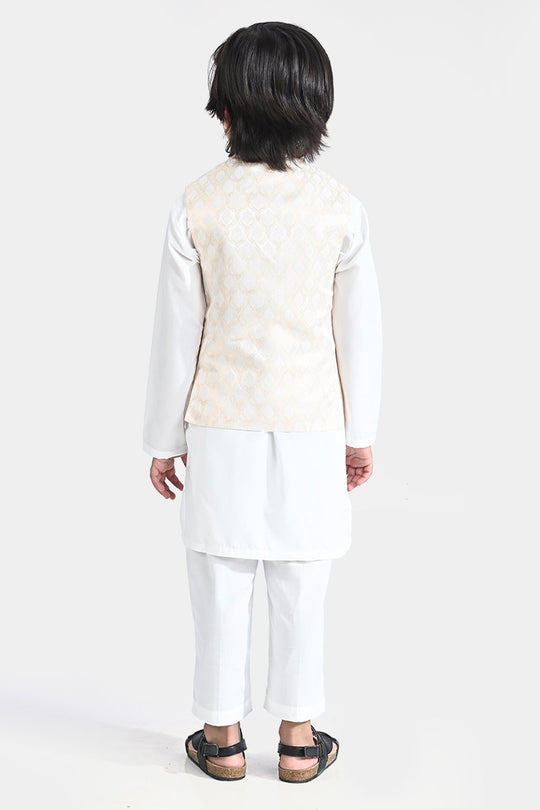 Boys Poly Viscose 3 Piece Suit (Contrast)-White